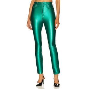 Mother High Waisted Rail Skimp June Bug Emerald Green Slim Faux Leather Pants
